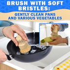 5 Pcs Bamboo Dish Brush Set – Wooden Dish Brush with Ergonomic Handle for Scrubbing Pots and Pans – Durable, Scratch-Free Bristles for Effective Dishwashing & Easy Grip for Comfortable Use