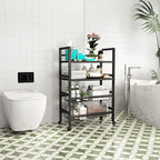 Four-Tier Metal Rolling Rack, Removable Metal Sheets, Grid Baskets with Wheels, Kitchen Storage Cart, Shelf for Pantry, Bathroom, Kitchen, Office, Garage, Black (Medium)