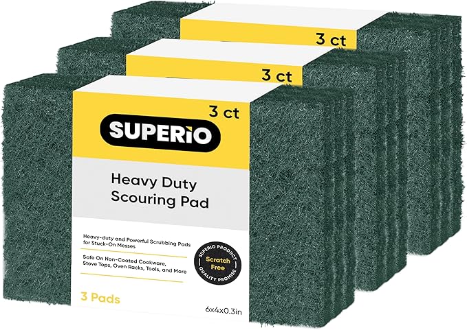 Scouring Pad Non-Scratching Scrubber Non-Scratch Cleaning Scrub Pads Heavy Duty Scouring Pad Reusable Kitchen Scrubbing Pad Pack of 9 Green, by Superio