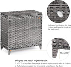 Laundry Hamper with 3 Removable Liner Bags; 132L Handwoven Rattan Laundry Basket with Lid & Heightened Feet; Clothes Hamper with Side Handles; Laundry Sorter with 3 Separate Sections (Gray)