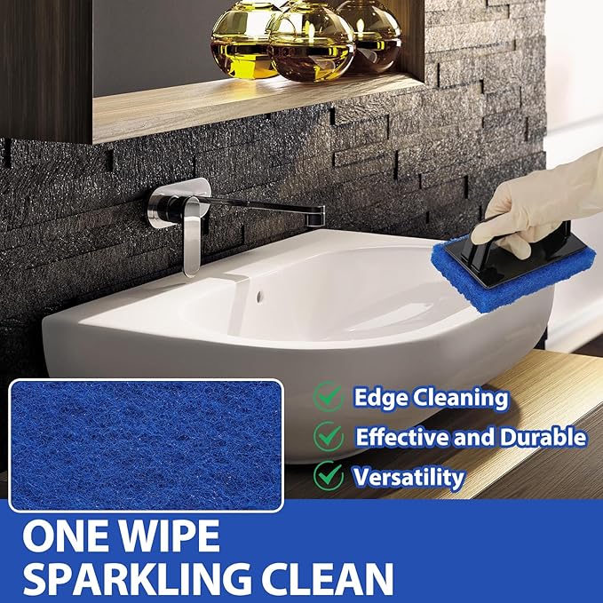 Skylarlife Scouring Pad Brush Cleaning Scrub with Handle Abrasive Pad for Grout Tile Shower and Sink Cleaning, Scrubbing Floor and Tile Boat Polishing Refinishing Bathroom Kitchen Heavy Duty (1-Pack)