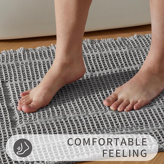Bath Mats for Bathroom Non Slip,Waffle Luxury Bath Mat,Machine Washable Bath Mat for Shower,Ultra Soft Bathmat,Gray,17" x 24"