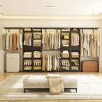 Unikito 10-15FT Closet Systems, Large Wood Walk in Closet Organizer with Hanging Rods and Drawers, Heavy Duty Closets Wardrobe with Shoe Racks, Sturdy Reversible Clothes Closet Kit, Black, Set of 2