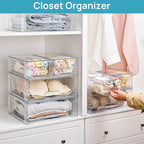 Vtopmart 3 Pack Stackable Storage Drawers, Easily Assemble Acrylic Bathroom Undersink Organizers,Clear Plastic Storage Bins for Closet,Cabinet,Pantry,Medicine Organization