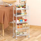 JANE EYRE 5-Tier Rolling Utility Storage Rack Cart on Wheels, Trolley Craft cart, Multi-Purpose Organizer Shelf, White
