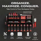 Power Tool Organizer Wall Mount - Power Tool Storage Rack with 3 Shelves, 8 Drill Holders, Bit Holder, Load 300 lbs, Pegboard Sides Storage for Tools- Garage Drill Organizer, Ultimate Workshop Station