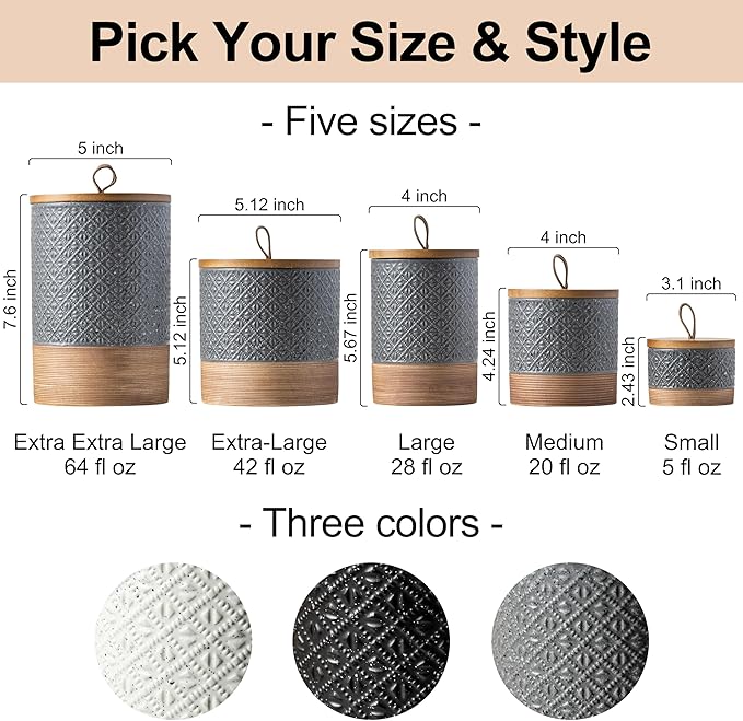 Large Food Storage Jar Coffee Container with Lids, Ceramic Coffee Canister for Sugar Spice Cookie Ground Coffee - Kitchen Pantry, Housewarming Weeding Gift - Gray & 64 fl.oz
