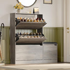 BORNOON Shoe Cabinet with Bench and 3 Flip Drawers, Slim Narrow Shoe Storage Cabinet, Freestanding Shoe Rack Organizer with Adjustable & Removable Shelves, Anti-Tip for Entryway, Hallway, Foyer
