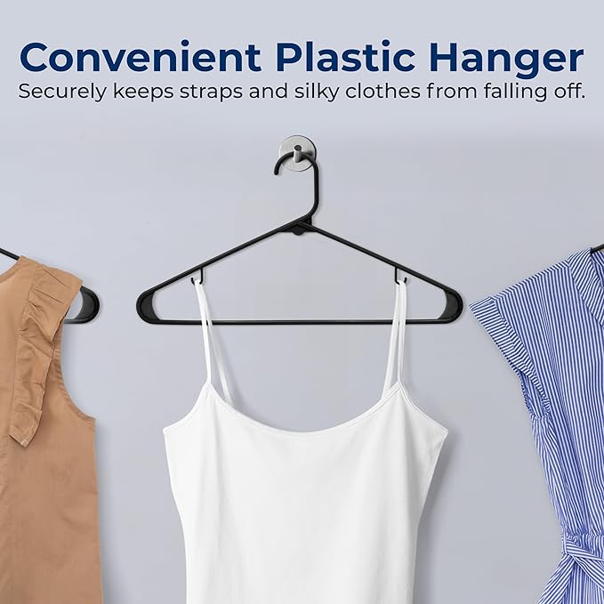 SereneLife Plastic Hangers 200 pcs, Non-Slip Heavy Duty Clothes Hanger Set with 360° Swivel Hook, Smooth Finish to Protect Fabric, Lightweight, Ultra-Thin Hangers for Coats and Other Clothes (Black)