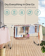 SONGMICS Clothes Drying Rack Foldable, Gullwing Laundry Drying Rack, Space-Saving, 22.2 x 68.1 x 38 Inches, Sock Clips, Metal Structure, for Clothes, Towels, Linens, Indoor, Outdoor White ULLR518W01