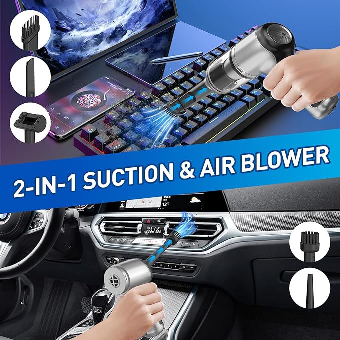AHNR Handheld Car Vacuum Cleaner Cordless with Brushless Motor, 20000PA High Power Vacuum Cleaner & Air Duster, 3 in 1 Keyboard Portable Mini Hand Held Vacuums Cleaner for Car Home
