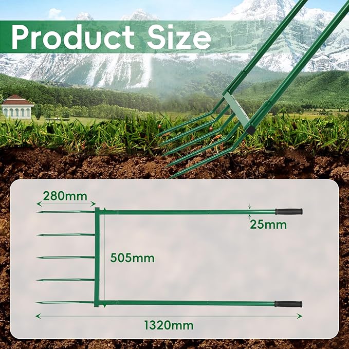 Broad Fork, Broad Fork for Gardening Heavy Duty 20" Wide, 55" Tall – Heavy-Duty Hand Tiller for Digging, Cultivating & Aerating Clay Soil. Ergonomic U-Shaped Design for Comfortable Gardening & Farming