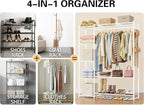 Wardrobe Closet,Portable Clothes Rack with 4 Tiers Shelves,Freestanding Closet Organizers and Storage System with Hanging Rods,Steel Clothing Rack Suitable for Cloakrooms,Bedrooms,Entrances,etc.White