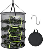LUKETURE 4-Layer Hanging Herb Dryer Rack - with U-Zipper Mesh Net & Hook, Foldable Collapsible Drying Rack for Plants, Herbs, Flowers, Fish, Jerky, Laundry
