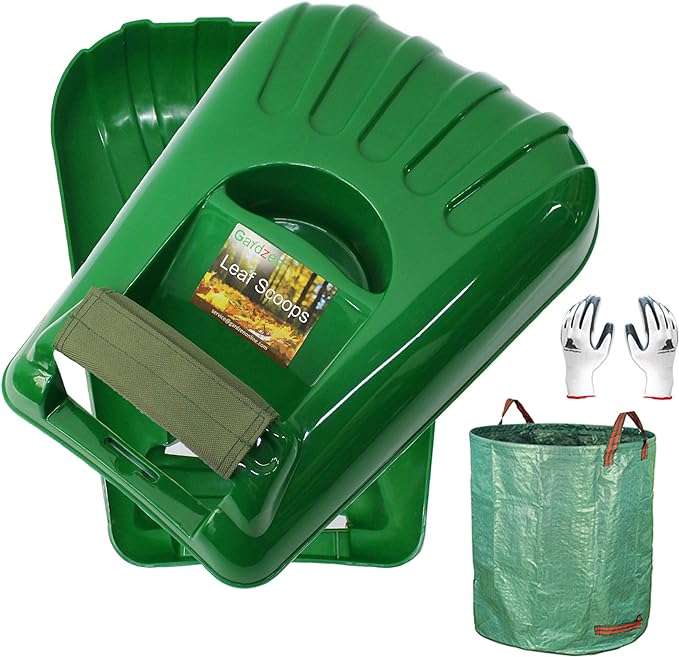 Gardzen Large Leaf Scoop Hand Rakes, Debris and Yard Waste Removal, Comes with 72 Gallon Garden Bag, Work Gloves, Protective Pads(Green)