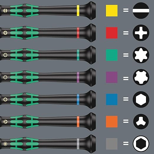 Wera 2052/6 Kraftform Micro Ballhead Hexagon Electronics Screwdriver Set and Rack, 6-Piece
