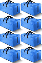 HOMESURE 8 Pack Large Strong Moving Bags with Zippers & Carrying Handles - Water-Resistant - Heavy Duty Storage Tote for Space Saving, Fold Flat, Alternative to Moving Box (Sky Blue)