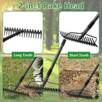 49 inch Bow Rake,2-in-1 17 Tooth Rake for Leaves Portable and Adjustable for Gardening Leaves Loosening Soil Leveling Lawn Farming Land Management Yard