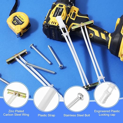 20 Pcs Drywall Anchor with Included Bolts for 1/4”-20, Heavy Duty Hollow Drywall Anchors for TV Mounting Kit, Strong Hollow Wall Anchors Holds up to 270lbs Each in 1/2” Drywall, 20 Packs