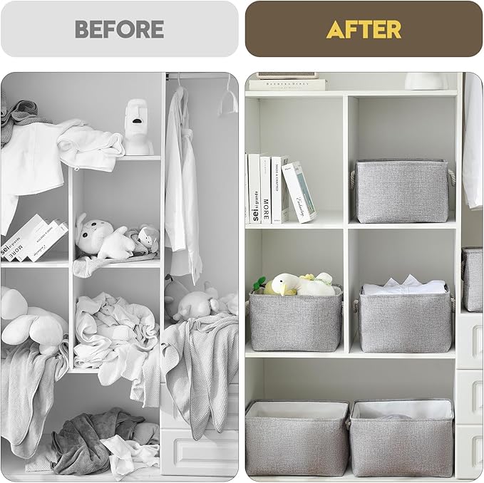 Storage Bins for Shelves - 11.8x7.9x5.2 inch Grey Small Storage Baskets for Organizing, Fabric Storage Cubes Closet Organizer for Home Nursery Gift Decorative (Gray)