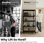 HOMEDANT House 5-Tier Metal Boltless Rolling Cart Shelf Rack Casters Heavy Duty Wheel Shelving Unit Adjustable Utility Storage Shelves Organizer Shelf Kitchen Garage 48.1" W x 18.5" D x 75.4" H 1Pack
