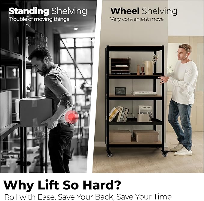 HOMEDANT House 5-Tier Metal Boltless Rolling Cart Shelf Rack Casters Heavy Duty Wheel Shelving Unit Adjustable Utility Storage Shelves Organizer Shelf Kitchen Garage 48.1" W x 18.5" D x 75.4" H 3Pack