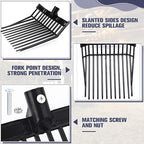 Lasnten 6 Pack Manure Fork Replacement Heads 12 Tines Heavy Duty Pitchfork Heads with Screws & Nuts Durable Horse Manure Rake for Picking up Grass Hay Animal Waste(Black)