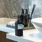 Soap Dispenser Bathroom, JINLIFA 12oz Black Glass Refillable Liquid Hand Dish Soap Dispenser (5 Labels)