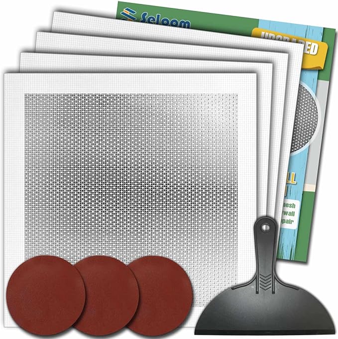 Seloom 12 X 12 Inch Drywall Repair Kit - Heavy Duty Self-Adhesive Mesh Drywall Patch Kit for Large Holes, Quick & Easy Wall Patch Repair kit for Wall and Ceiling (Repair 8)