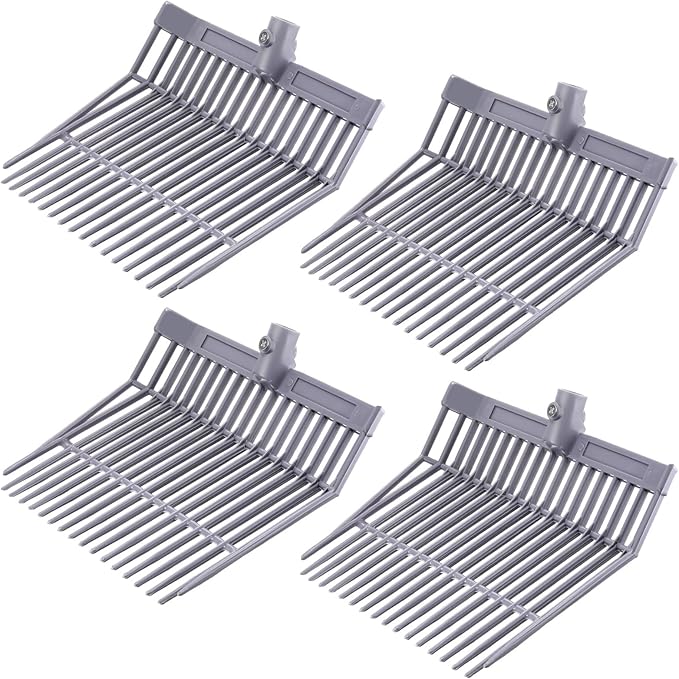 Lasnten 4 Pcs Manure Fork Head Bulk 18 Tines Pitch Fork Replacement Head with Screws and Nuts Durable Stable ABS Plastic Pitchfork for Horse Stall Picking up Manure