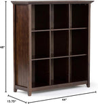SIMPLIHOME Acadian Bookcase - 44 inch Tall 9-Cube Solid Wood Cube Organizer in Brunette Brown, Transitional Bookcase Storage for Living Room, Study Room or Office with Fixed Shelves and Tapered Legs