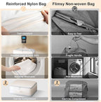 Comforter Storage Bag - Large Capacity Blanket Storage Bags 3-Layer Ultra Space Saving Self Compression Organizer, Washable Compression Bags for Storage Comforter Blanket, 4-Pack, Beige