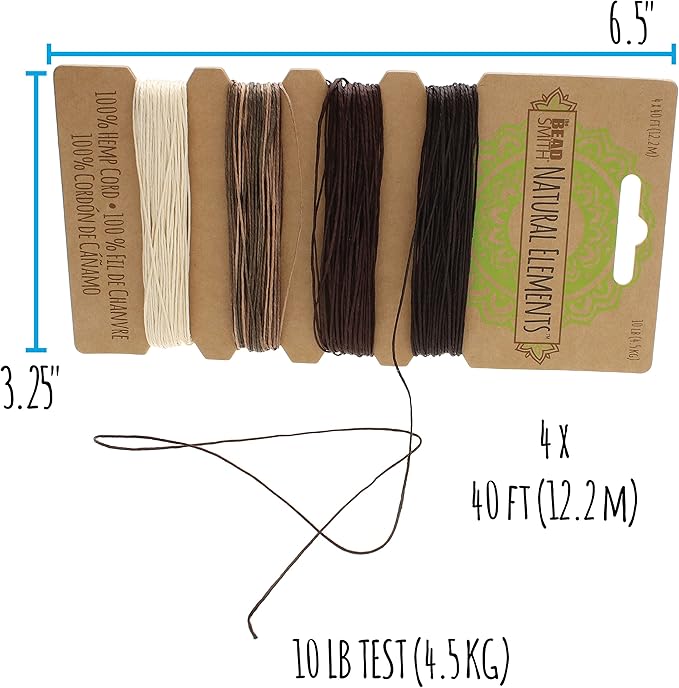 The Beadsmith 100% Hemp Cord – Neutral Colors – .55mm, 40 Foot Spool, 10LB Test Strength – Twine for Jewelry Making, Macrame, Paper Crafts, Gardening, Scrapbooking, Home Décor, DIY String Art & More