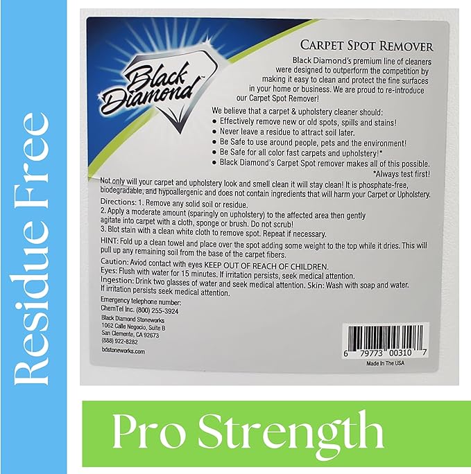 Black Diamond Stoneworks Carpet & Upholstery Cleaner: This Fast Acting Deep Cleaning Spot & Stain Remover Spray Also Works Great on Rugs, Couches and Car Seats. (1-Gallon)