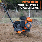 NOVUS 2 in 1 Gas Tiller Cultivator with 79cc 4-Cycle Engine, 9"-17" Tool-Free Tilling Width Adjustment, 24 Steel Tines, Never-Flat Wheels,Front Tine Gardon Tiller for Lawn, Field Soil Cultivation