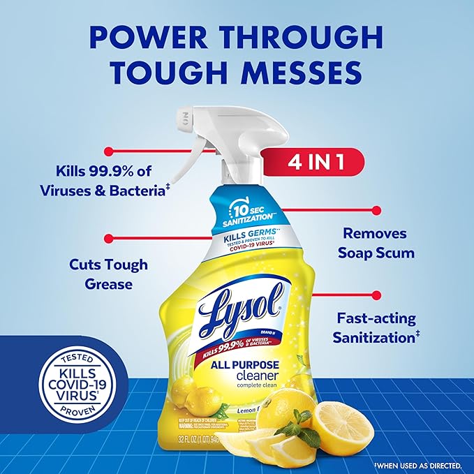 Lysol All Purpose Cleaner Spray, Multi-Purpose Disinfecting Spray & Bathroom Cleaner, Lemon Breeze + Island Breeze Scent, 32 Fl Oz (Pack of 3)