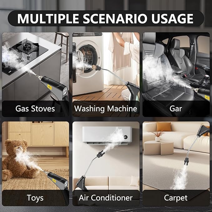 Handheld Steam Cleaner, Portable Steamer for Cleaning with 9pcs Accessories, 6-Level Adjustable Handle, 12s Heat-Up, 1200ml Tank, Steam Cleaner for Home,Dirt,Grout,Tile,Floor,Couch and Car (Khaki)