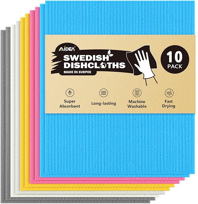 AIDEA Swedish Dishcloths for Kitchen-10PK, Absorbent Sponge Dish Cloth, Dishcloths for Washing Dishes, Reusable Paper Towels Dish Cloths, Swedish Towels for Home, Kitchen, Glass, 7" x 6"