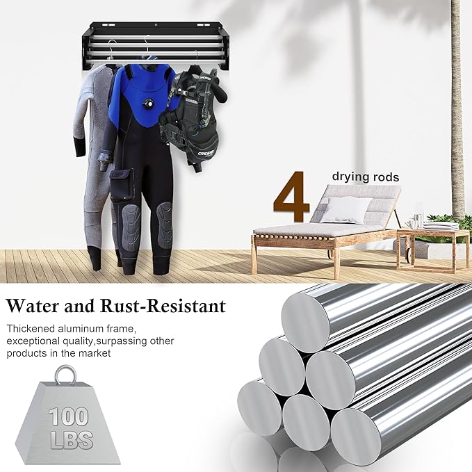 Foldable Wall Mounted Drying Rack, 17'' Wide Aviation Aluminum Laundry Clothes Rack Collapsible with 4 Rods, 100LB Capacity, Pull Out Design Towel Drying Rack for Laundry Wall (Black, 17")