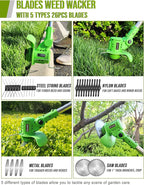 Electric Weed Wacker Cordless: 21V Weed Eaters Battery Powered with 2 Batteries & Charger, Stringless Metal Blade Weed Trimmer 3 in 1 Grass Trimmer/Edger/Brush Cutter for Lawn Yard Garden