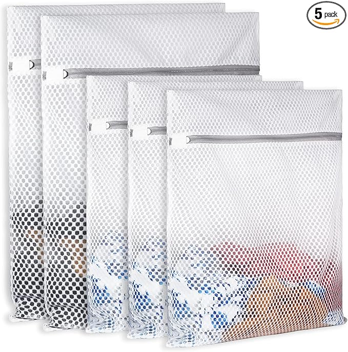 Extra Large Honeycomb Mesh Laundry Bag125gsm Net Fabric Durable and Reusable Delicate Wash Bag,Travel Organization Bag for Lingerie,Clothes,Jeans,Bath Towel,Sock (2Large, 3Medium)