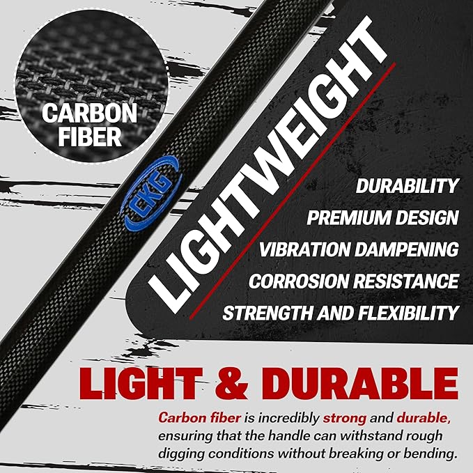 CKG Carbon Metal Detecting Shovel Digging Tool with Double Serrated Blade – Lightweight Digger Garden Root Cutter, Spade Professional Metal Detector Accessories, Single