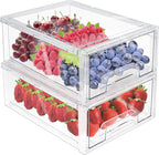 MANO 2Pack Clear Fridge Drawers Pull Out Stackable Refrigerator Drawer Organizer Bins Pantry Storage Box Plastic Food Containers for Kitchen Bathroom Office Closet (Large)