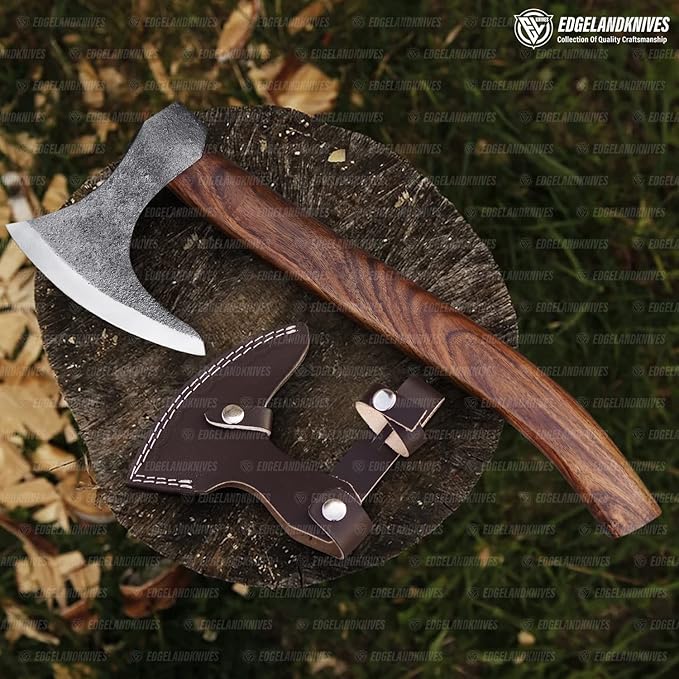 Bearded Viking Axe With Sheath - 16 Inches, Heavy Duty Damascus Head With Durable Rose Wood Handle for Men (EL20)