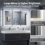 54x30 Lighted Medicine Cabinet with Mirror, Beveled Brushed Nickel Framed Surface or Recessed Fogless Dimmable LED Medicine Cabinet with Outlet, Time Display and Sensor Inner Light