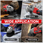 Cordless Angle Grinder Compatible with Milwaukee 18V Battery (NO BATTERY), 4-1/2 Inch Angle Grinder Power Tool with Spanner, 3 Variable Speed, MAX 8500 RPM, Brushless Motor