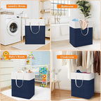 TasticTotes laundry basket 3-Pack, laundry hamper, Hamper with handles, collapsible laundry baskets, Waterproof dirty clothes hamper, Towel Storage for Home or Dorm, 125L-Blue
