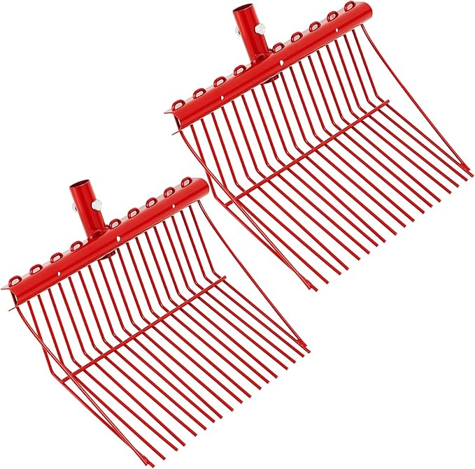 Tandefio 2 Pack Pitchfork Replacement Head Metal Horse Manure Rake Gardening Pitch Fork with Angled Tines for Horse Stall Poop Picking up(Red)