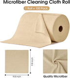 KitchLife Microfiber Cleaning Cloth Roll, 100 Pack - Tear-Away Microfiber Paper Towels, Lint-Free, Reusable, Washable for Kitchen, Car, Dishes, and Sensitive Surfaces (Wheat)