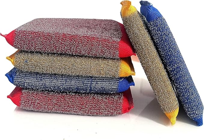 Steel Wool Scrub Sponges – Non-Scratch Microfiber Kitchen Scrubbers for Pots, Pans, and Household Cleaning – Heavy-Duty, Reusable Sponges (Blue)